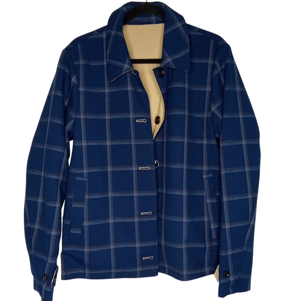 Scotch & Soda Men's Reversible Barbour/Work Jacket, Blue Plaid/Tan - M